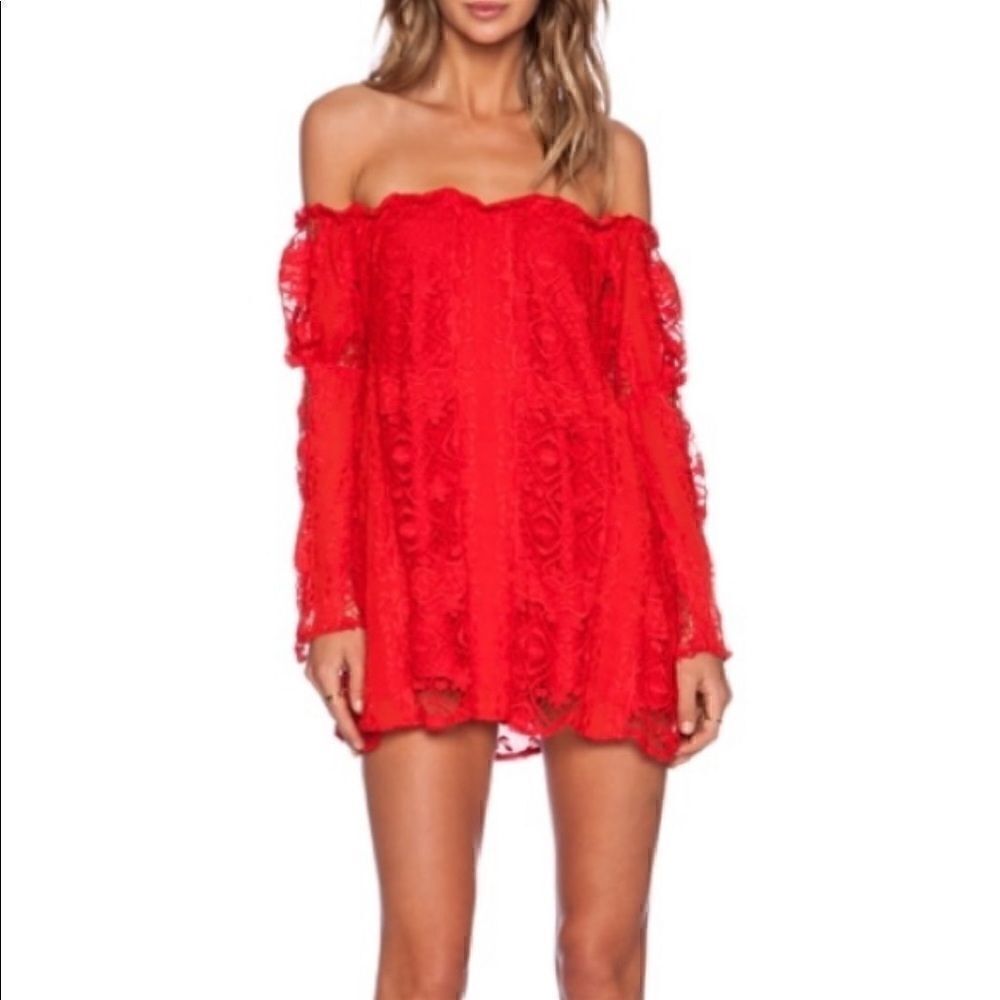 For Love & Lemons Garden Rose Dress in Hot Red